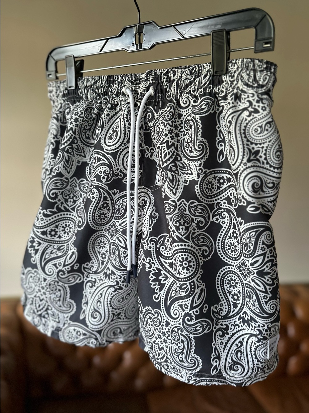 SPICY TUNA · Men's (L) Swim Trunks Charcoal & White Paisley